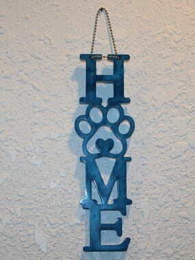 Resin Wall Art HOME Paw Print Blue Vertical Sign For Dog / Cat Lovers Gift 8"